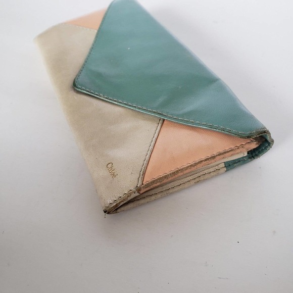 Chloe Tri-Color Wallet in Green, Peach, and Beige - Picture 12 of 13